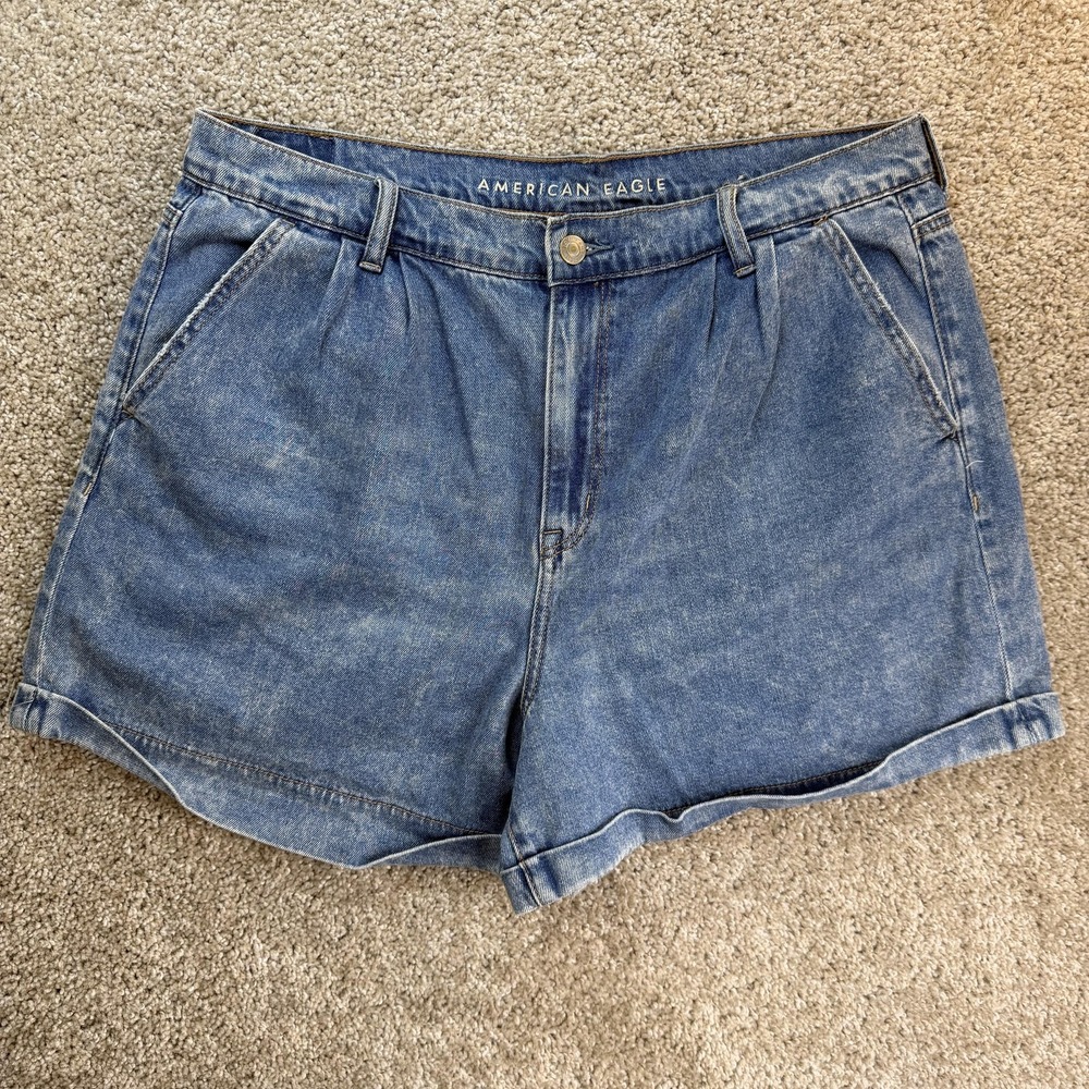 American Eagle Denim Shorts Womens 16 Blue Mom Pleated Cuffed Summer Casual